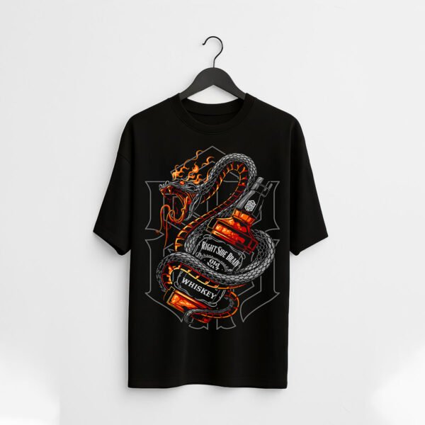 Whiskey & Snake Graphic over sized T-Shirt – Bold Black Tee for Men with Fire & Venom Vibe - Image 2