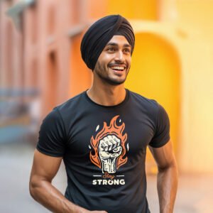 Stay Strong Gym Regular Fit T-shirt – Flaming Fist Motivational Graphic Tee