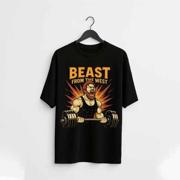Beast from the West Gym Regular Fit T-shirt – Powerlifting Graphic Tee (Cotton Lycra) - Image 2
