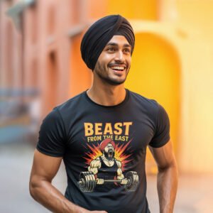 Beast from the East Gym Regular Fit T-shirt – Powerlifting Graphic Tee (Cotton Lycra)
