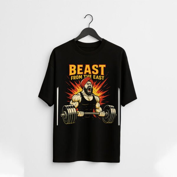 Beast from the East Gym Regular Fit T-shirt – Powerlifting Graphic Tee (Cotton Lycra) - Image 2