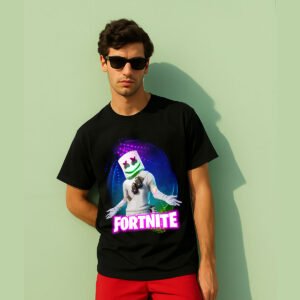 Fortnite Marshmello Graphic Regular Fit T-Shirt – Gamer Style Cotton Lycra Tee