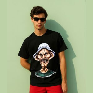 Grumpy Old Man Caricature Over Sized T-Shirt – Funky Cartoon Face Tee