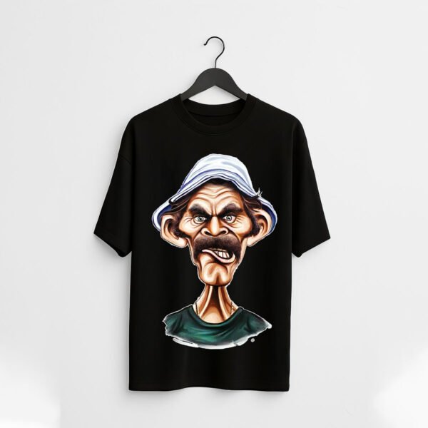 Grumpy Old Man Caricature Over Sized T-Shirt – Funky Cartoon Face Tee - Image 2