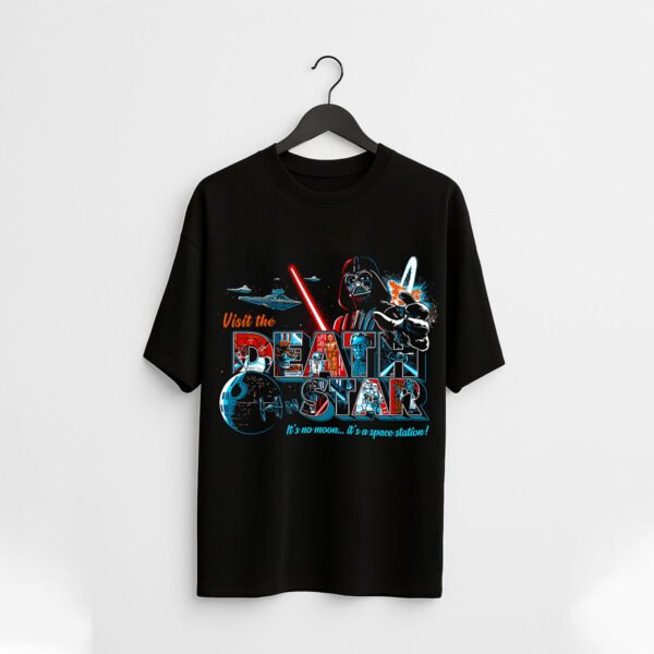 Death Star Travel Poster Regular Fit T-Shirt – Star Wars Retro Space Tee - Image 2
