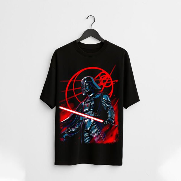 Darth Vader Red Saber Regular Fit T-Shirt – Star Wars Fan Art Black Tee - Image 2
