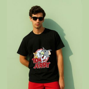 Tom and Jerry Classic Cartoon Regular Fit T-Shirt – Retro Style Black Tee