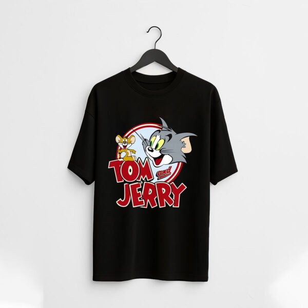 Tom and Jerry Classic Cartoon Regular Fit T-Shirt – Retro Style Black Tee - Image 2