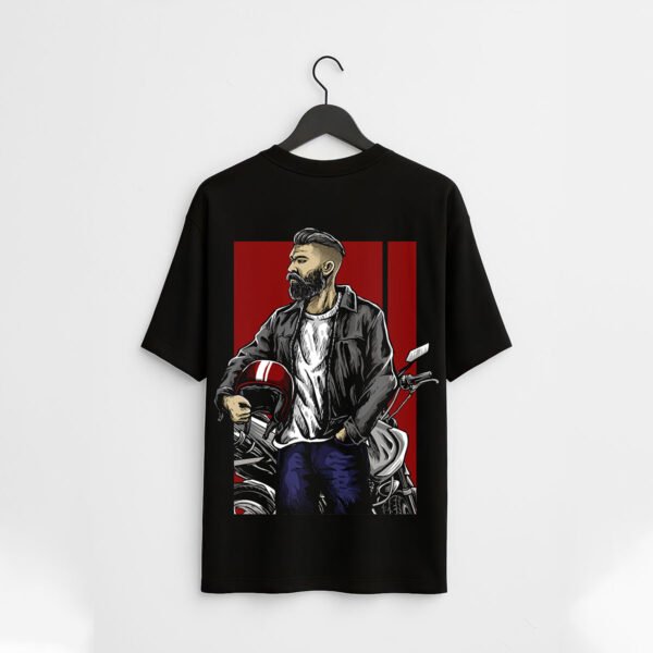 Illustrated Biker Portrait Reglar Fit T-Shirt - Image 2