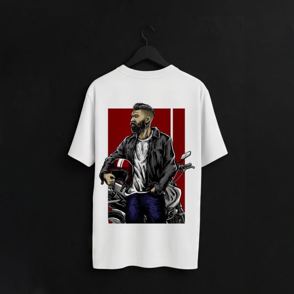 Illustrated Biker Portrait Reglar Fit T-Shirt - Image 3