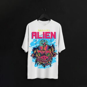 Alien Invasion over sized T-Shirt – Japanese Sci-Fi Comic Style Tee (Cotton Lycra)
