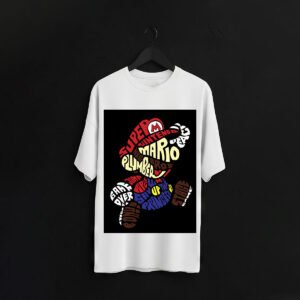 Retro Super Mario Word Art T-Shirt – Gamer Graphic Tee -Over Sized