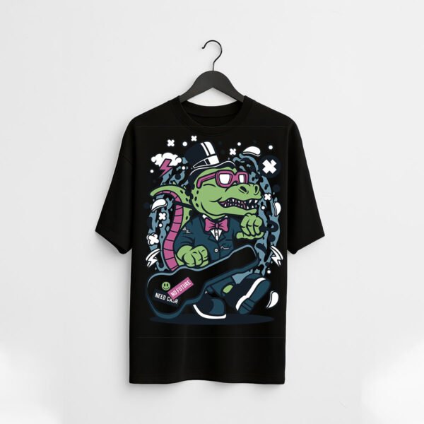 Gentleman Crocodile Boombox over sized T-Shirt – Urban Cartoon Streetwear Tee - Image 2