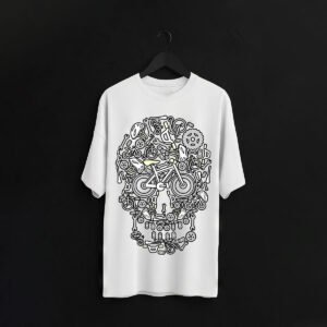 Mechanical Skull over sized T-Shirt – Steampunk Gears & Bike Parts Design