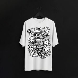 Street Style Robot Graphic T-Shirt – Cotton Lycra