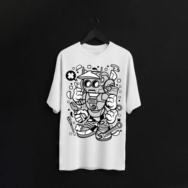Street Style Robot Graphic T-Shirt – Cotton Lycra