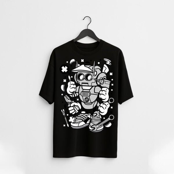 Street Style Robot Graphic T-Shirt – Cotton Lycra - Image 2