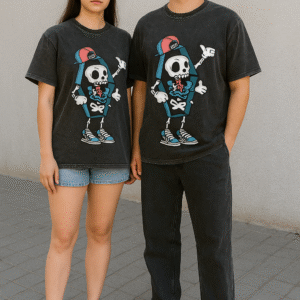 Skater Skeleton Cartoon Graphic T-Shirt