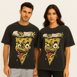 Crazy Pizza Face Graphic T-Shirt