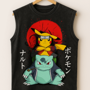 Naruto × Pokémon Crossover – Sleeveless Anime Tank