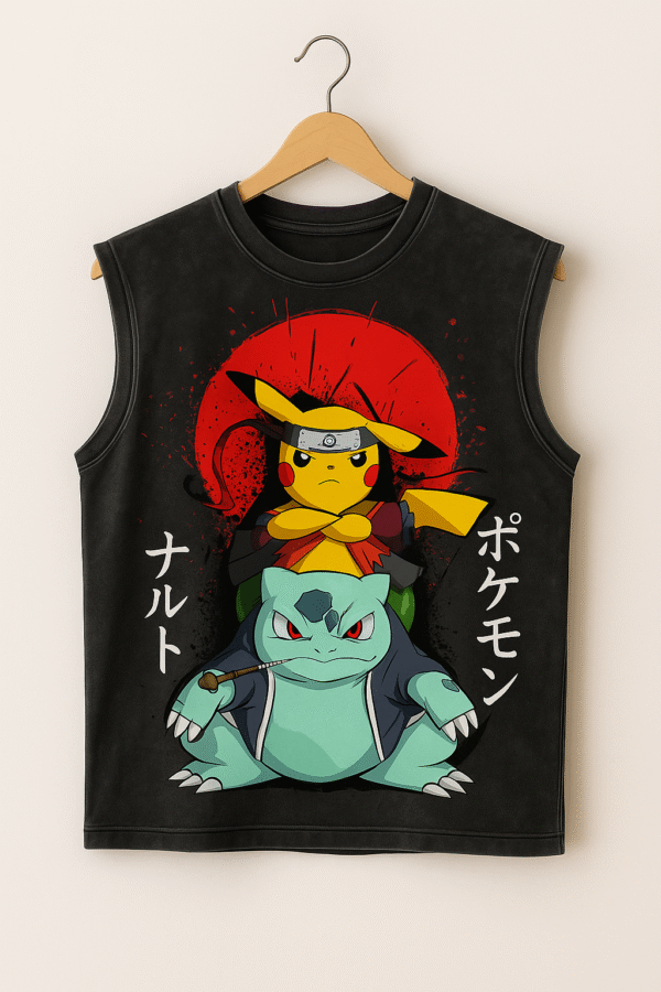 Naruto × Pokémon Crossover – Sleeveless Anime Tank